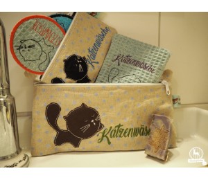 Stickserie ITH - Katzenwäsche Tasche & Abschmink Pad & Waschlappen